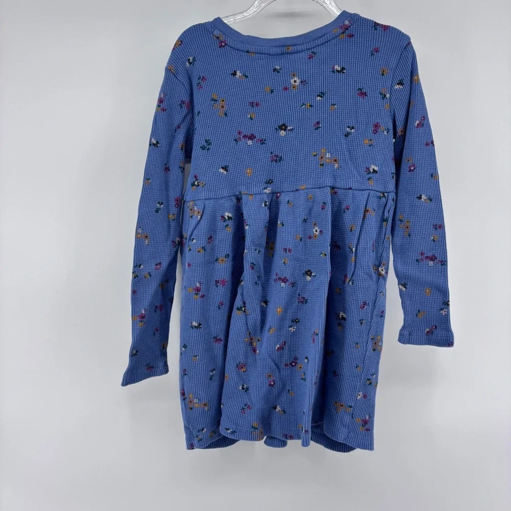 GAP Kids Floral Print Waffle Knit Long Sleeve‎ Dress Blue